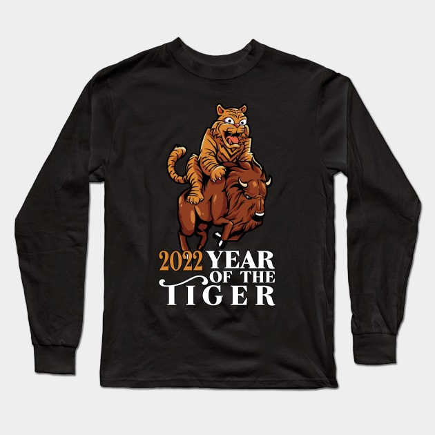 Tiger riding buffalo - 2022 Year of the tiger Long Sleeve T-Shirt by Modern Medieval Design